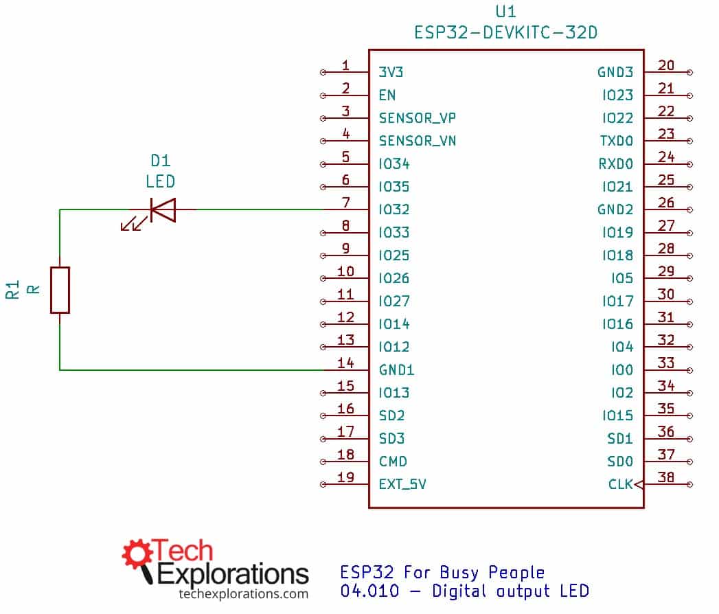 A simple ESP32 project blink an LED with a digital output pin