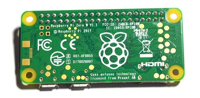 The rear of a Raspberry Pi Zero protected with a thin layer of solder mask