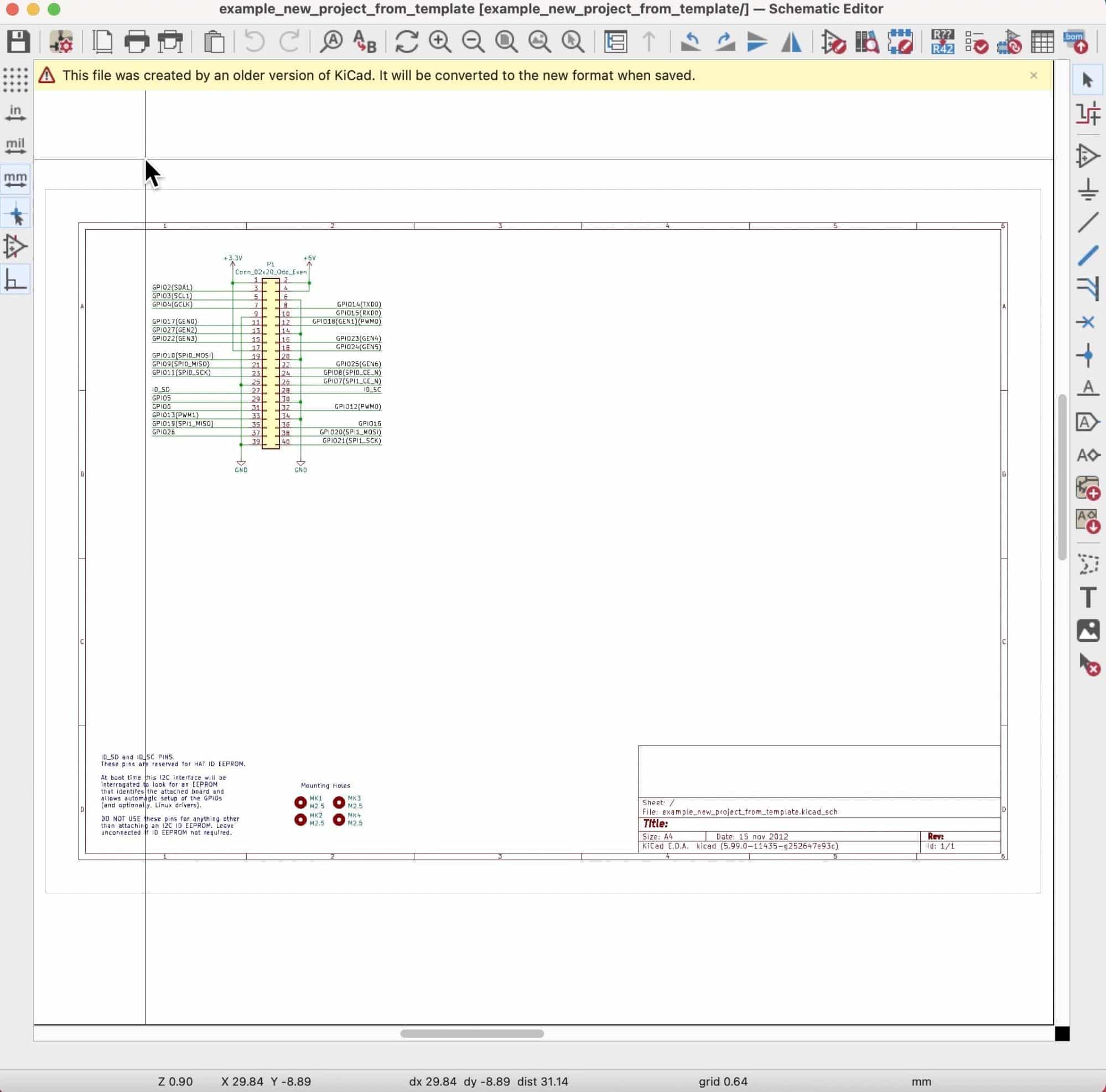 Figure 2.6.4: The new project schematic is already populated with content from the template.