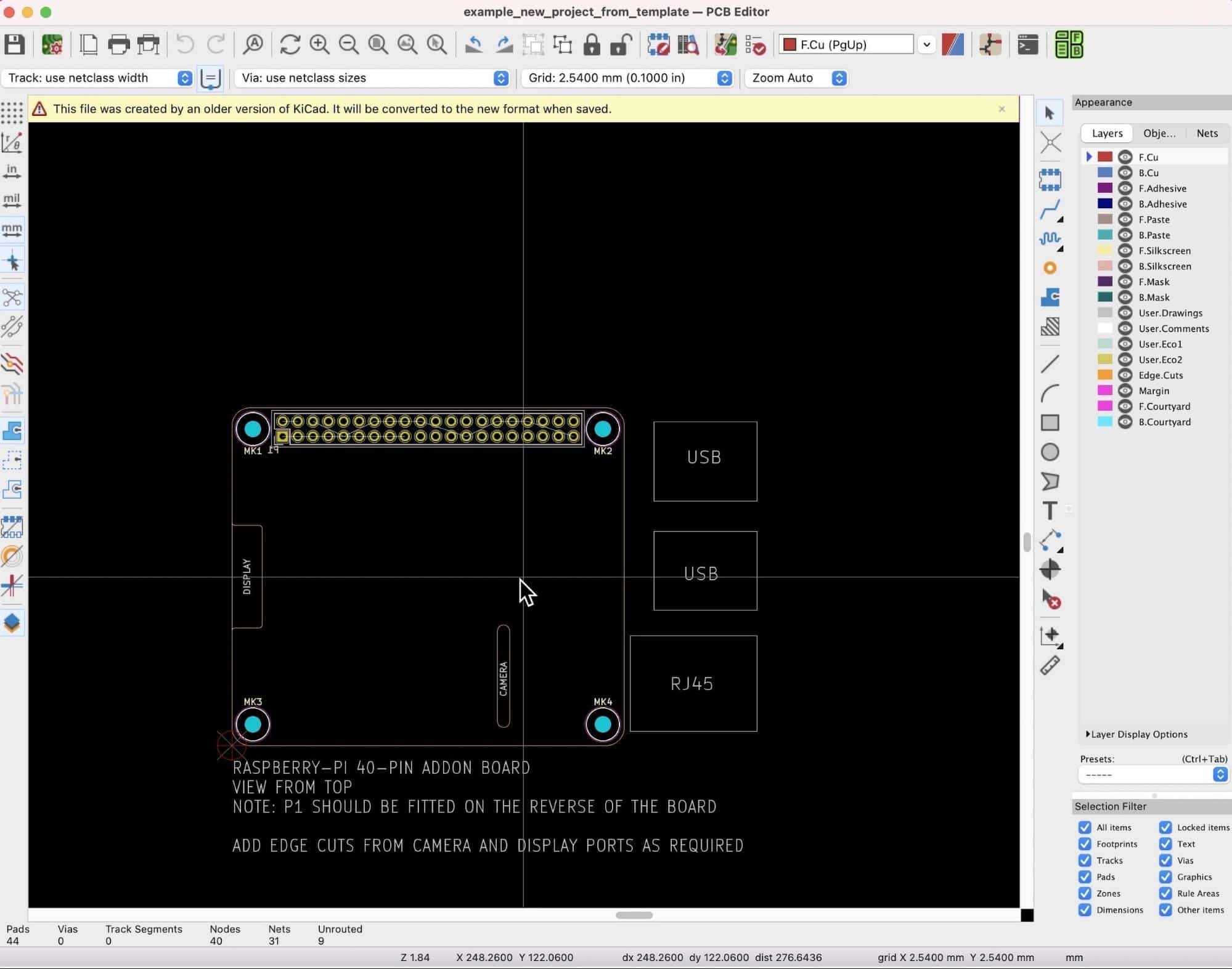 Figure 2.6.5: The new project layout is already populated with content from the template.