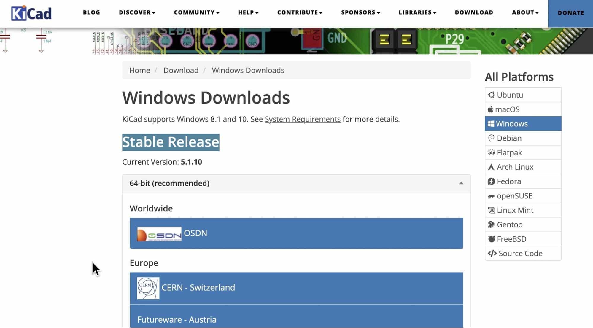 Figure 1.4.1: Windows stable release download page.