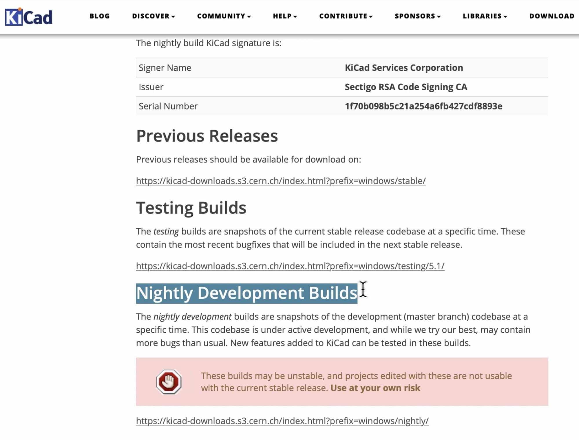 Figure 1.4.2: Nightly build download