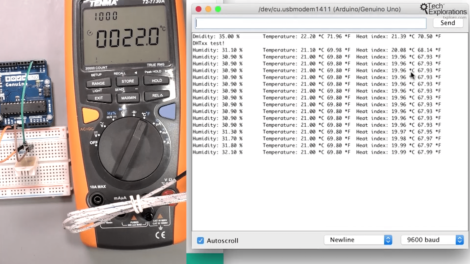 Testing the accuracy of the DHT22 with a multimeter