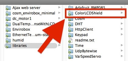 The folder of the ColorLCDShield library